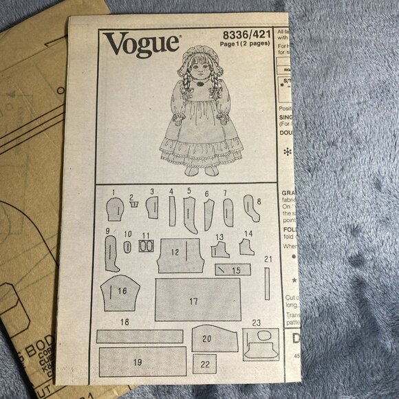 VTG 90s Vogue Linda Carr 8336 18" Girl Doll Early American Clothes Pattern Uncut - Picture 4 of 7